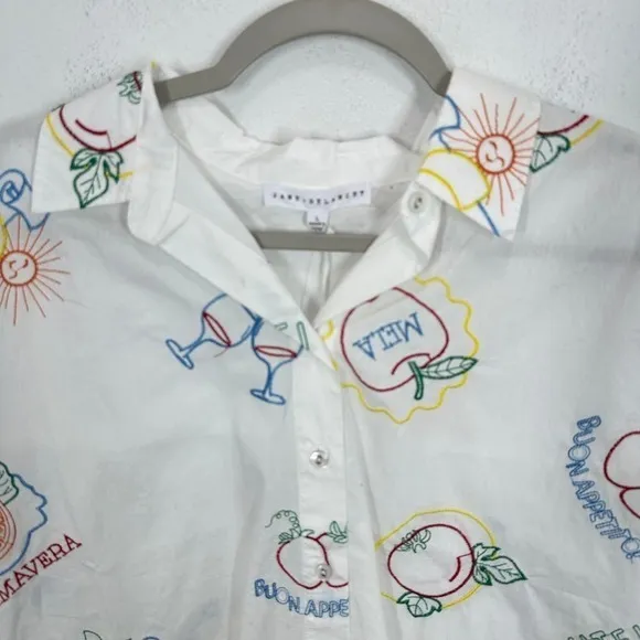 Jane‎ and Delancey White Embroidered Fruit Wine Sun Button Up Shirt Beachy Vacay - Image 3