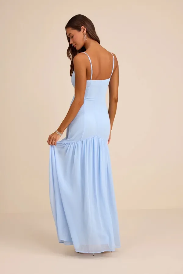 Lulus Auria Light Blue Chiffon Drop Waist Maxi Dress - Image 4
