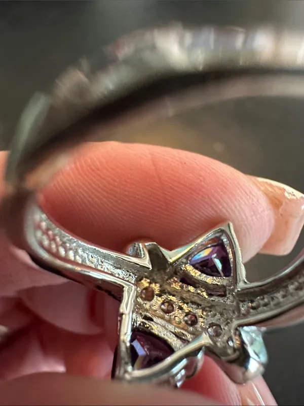 Sterling Silver Purple Amethyst & Crystal Swirl Ring with Teal Accents- Size 7 - Image 9