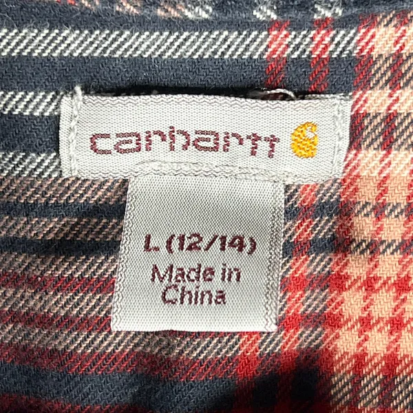 Carhartt Farwell Pullover Henley Flannel Shirt Large Navy Red Plaid Work Utility - Image 3
