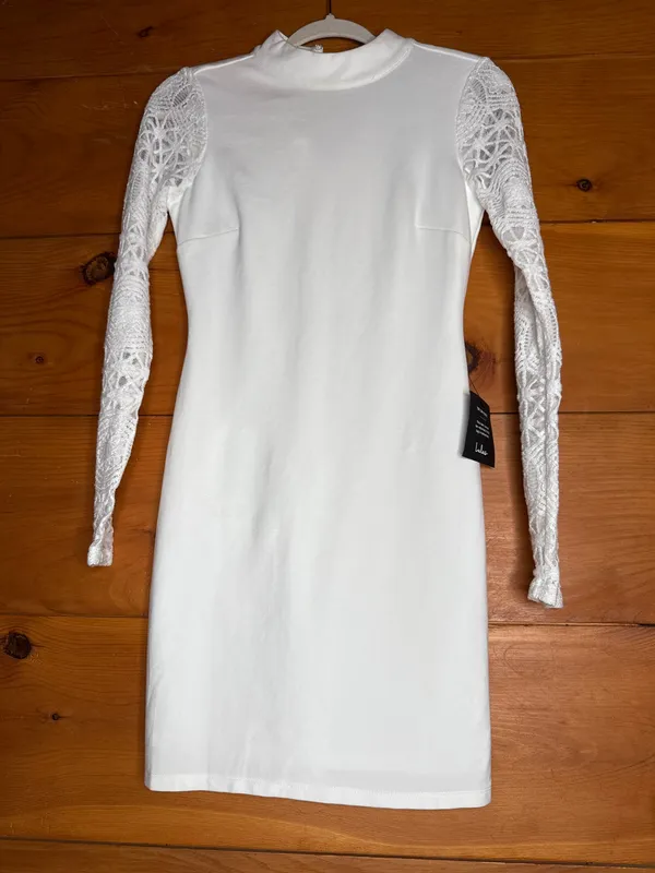 NWT Lulus Lace Up Your Sleeve White Lace Long Sleeve Bodycon Dress Cocktail XS - Image 2