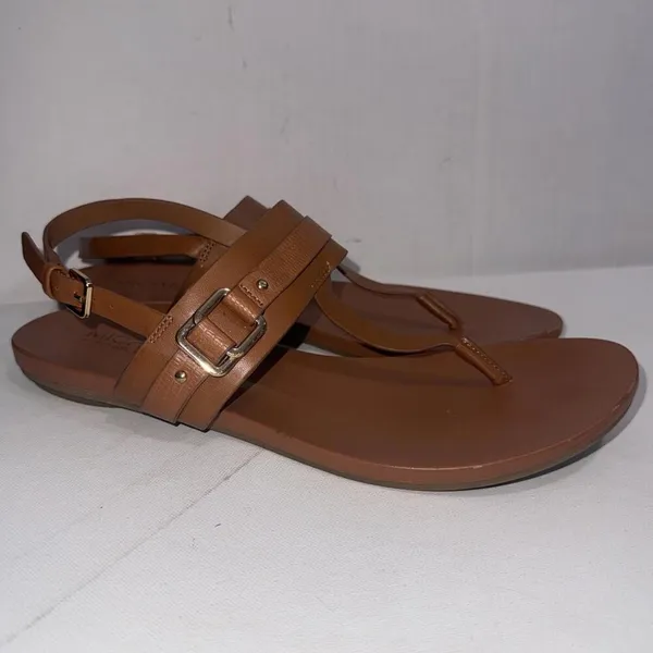 MICHAEL KORS Thong Sandals Brown Faux Leather Slingback Designer Shoes Sz 10‎ M - Image 3