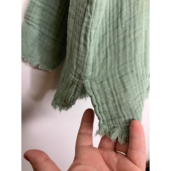 Natural Reflections Button Down Women M Green Excellent Frayed Cotton Gauze Top - Image 6