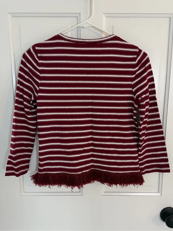 kate spade Burgundy & White Striped Long-Sleeve Top with Fringe - Image 7