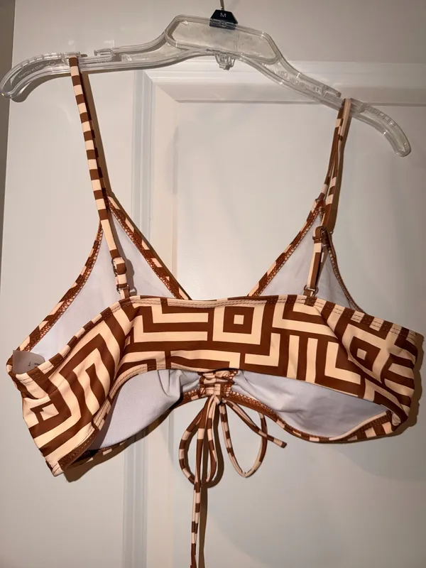 Women’s Brown/Beige Geometric 2pc Bikini Top w/ Swim Shorts L - Image 5