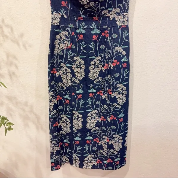 En Saison Opal Denim Floral Strapless Midi Dress Navy Blue Size Small NWT - Image 6