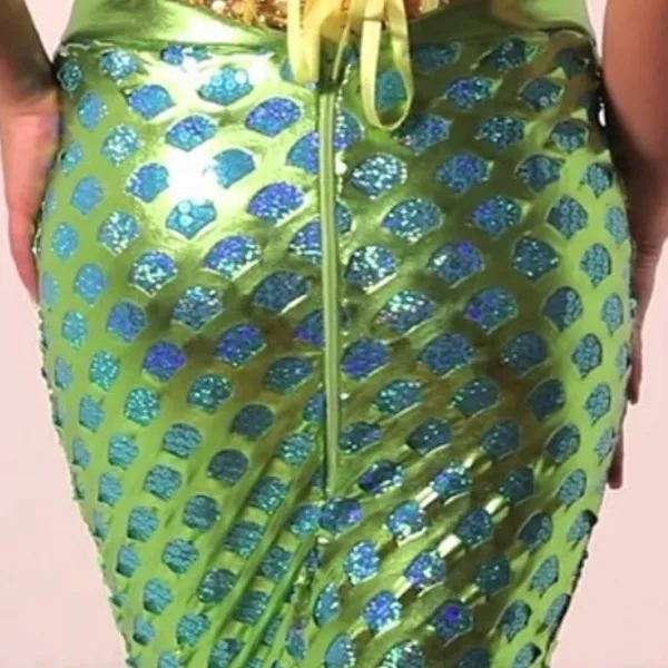 NEW Roma Green Mermaid Tail Skirt Costume w/ Blue Sequins & Back Zip Large - Image 5