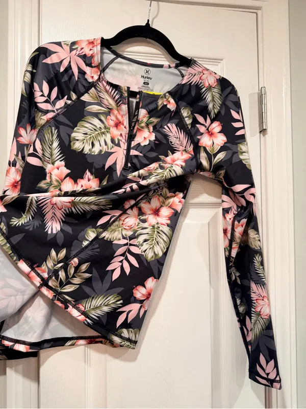 NWT Hurley Size S Floral Long Sleeve Rash Guard UPF 50+ Quarter Zip - Image 5