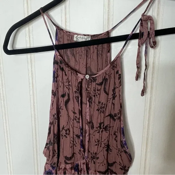 FREE PEOPLE Sleeveless Keyhole Boho Mauve Floral Babydoll Swing Slip Dress 882 - Image 6