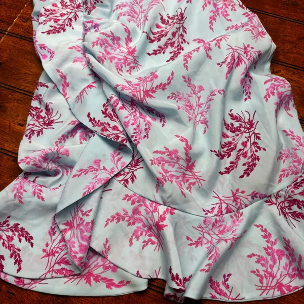 LIKELY Blue‎ Pink Floral One Shoulder Ruffle Midi Dress Size 8 Botanical Y2K - Image 2