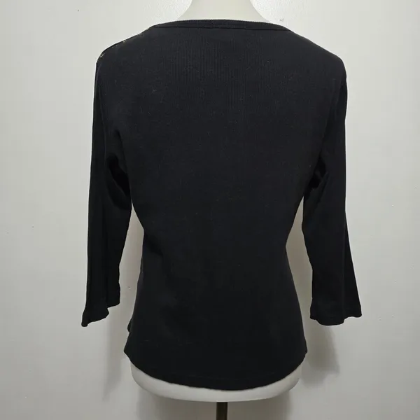 Cha Cha Vente Black Gold Distressed Graphic Print 3/4 Sleeve Top L Whimsigoth - Image 5