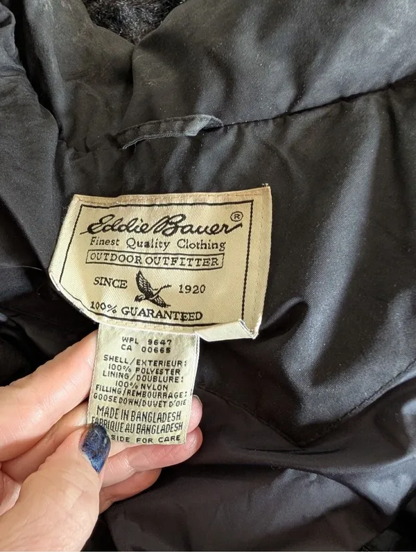 Eddie Bauer Womens Goose Down Puffer Jacket Black Diamond Quilted Size L - Image 3