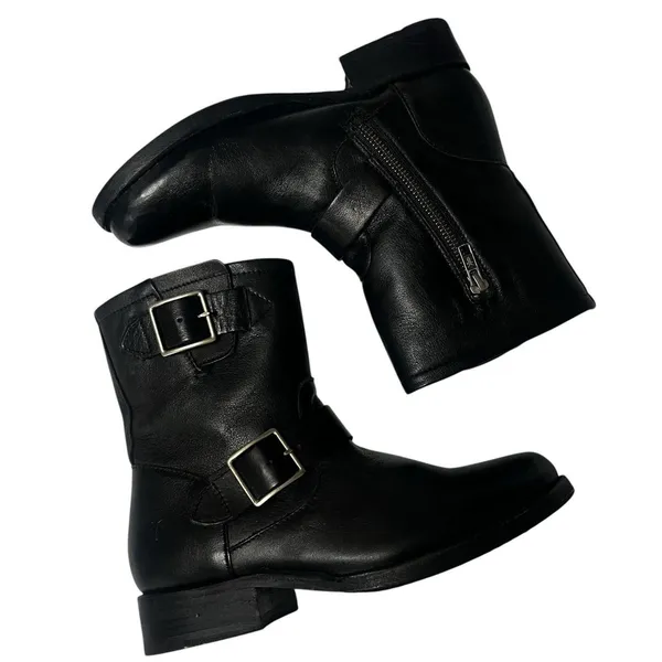 Frye Vicky Engineer Short Buckle Motorcycle Boot Black Leather Women’s Size 7 - Image 2
