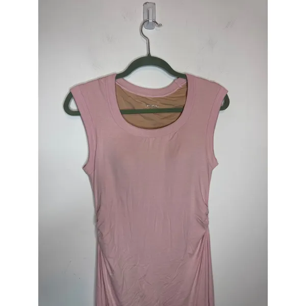 OGL Scoop Neck Side Ruched New Airy Bra Midi Dress Light Pink Size L NWT - Image 10