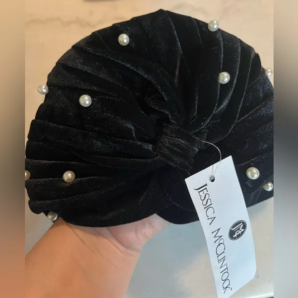 Jessica McClintock Black‎ Beanie with Pearls Rhinestone Beret Hat - Fashion... - Image 3