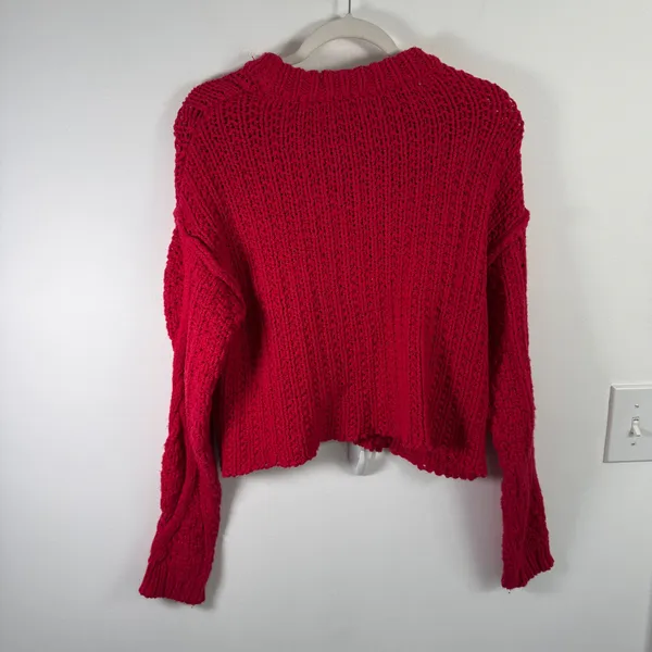 Free People Cutting Edge Cable Knit Sweater Cranberry Red 100% Cotton Womens Sm - Image 7