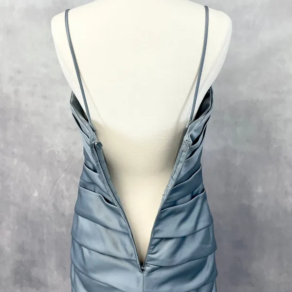 Eden Bridesmaids Cocktail Dress Womens 4 Blue‎ Satin Ruched Formal Minimal Chic - Image 7