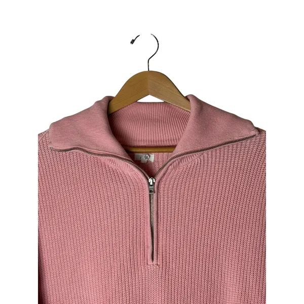 Aerie Beyond Quarter Zip Sweater‎ Women XS Pink Cotton Shaker Knit Pullover - Image 4