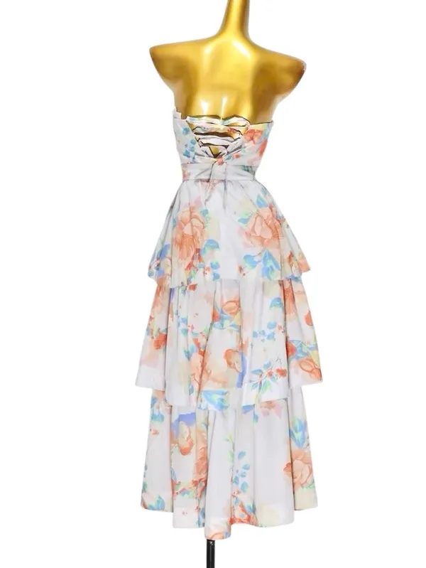 Outshine Strapless Tiered Midi Dress Floral in Peach - Image 6