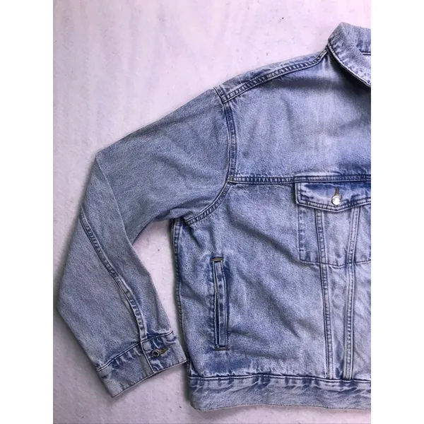 H&M‎ &Denim Trucker Jacket Women 3XL Blue Acid Wash Oversized Jean Coat - Image 8