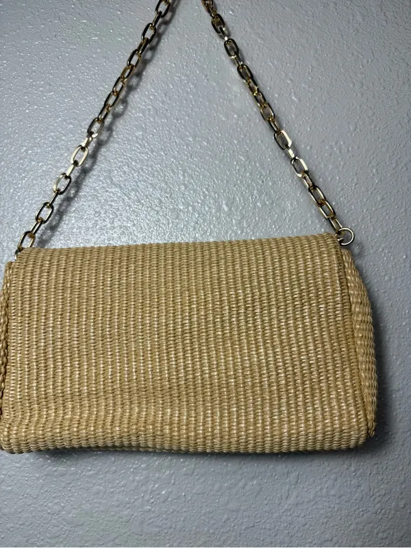 NWOT Shiraleah Raffaella Pearl Shoulder Crossbody‎ Bag Natural Woven Straw Chain - Image 5