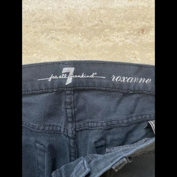 7 For All Mankind Jeans Roxanne Black Denim women size 25 Made‎ in USA Low Rise - Image 2