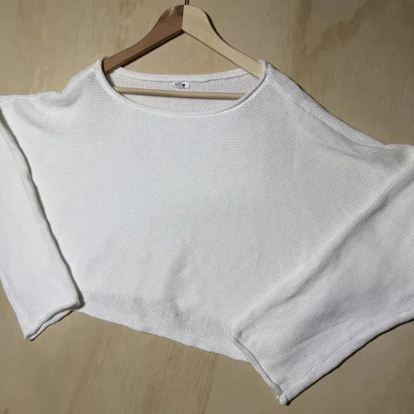 Garage White Cropped Knit Sweater Women's M/L Long Sleeve Boat Neck Cozy Top - Image 2