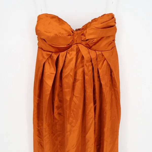 Lulus Memorable Entrance Maxi Dress Womens XS Rust Orange Satin Strapless Fitted - Image 4