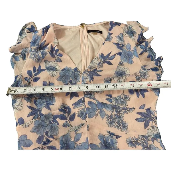 Tommy Hilfiger Pink Blue Floral Sheer Overlay Midi Dress Flutter Sleeve V-neck 6 - Image 13