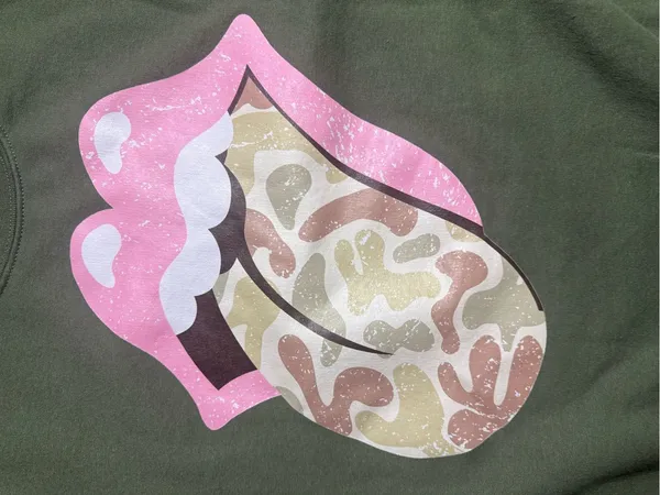 Gildan Military Green Sweatshirt with Pink Lip Camo Graphic - Image 5