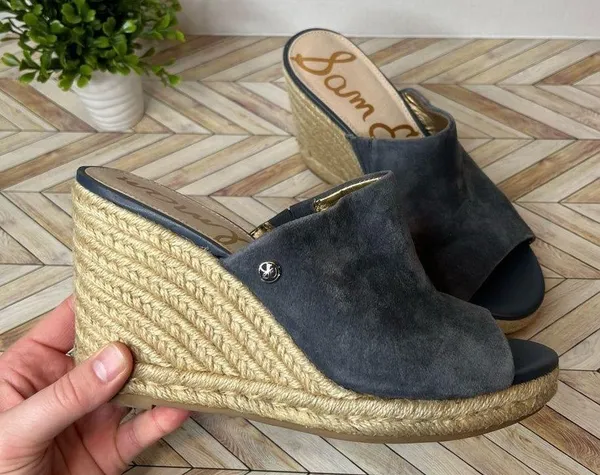 Sam Edelman | women blue suede open toe wedged heels - Image 5