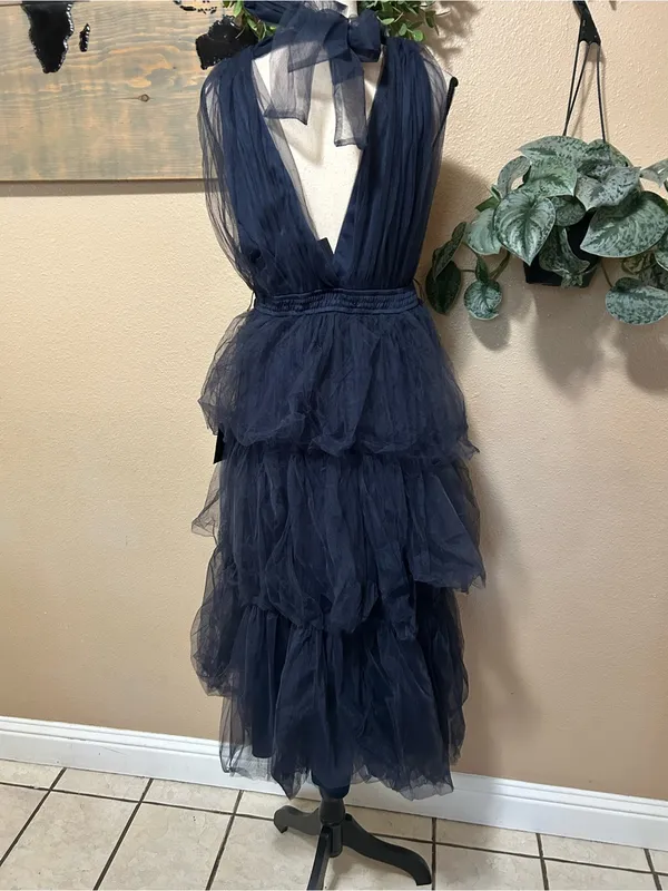 Lulus Flawless Arrival Navy Blue Tulle Tie-Strap Tiered Maxi Dress - Image 6