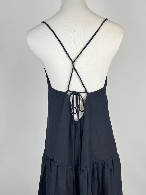 NWOT Farm Rio Linen Blend Black Sleeveless Layer Tiered Maxi Dress Size S - Image 9