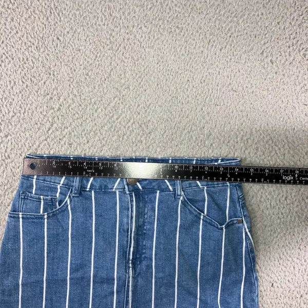 Altar'd State Denim Mini Skirt Women M Blue White Vertical Stripe Boho‎ Coastal - Image 4