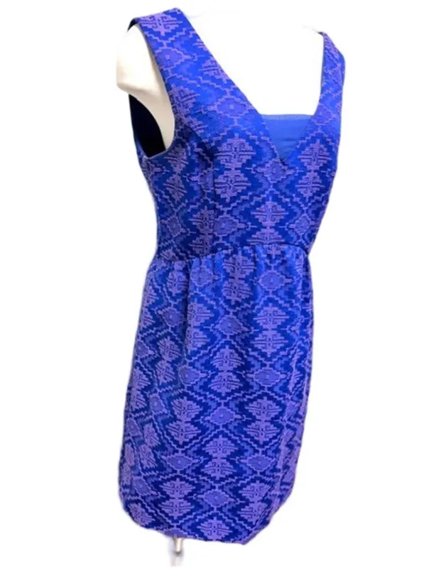 Maeve for Anthropologie Blue Purple Geometric Print Mini Dress Size 12 - Image 5