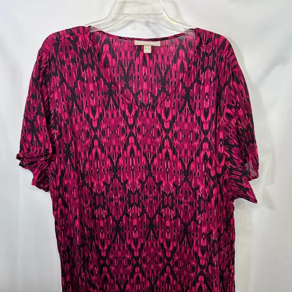 Woman Within Plus Size 22/24W‎ Maxi Dress 1X Petite Pink Black Ikat Coastal 602 - Image 3