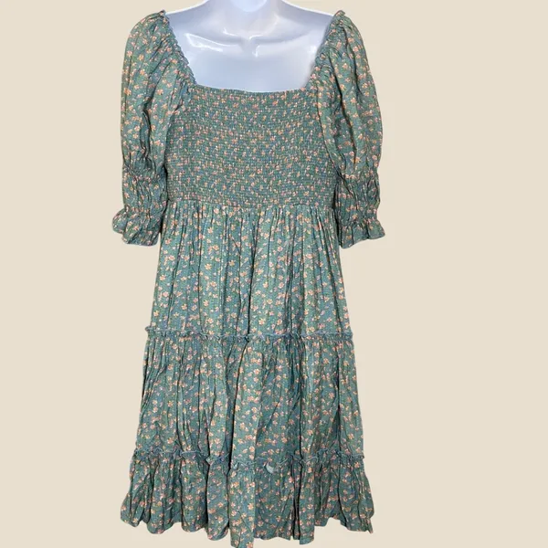 Easel Cottagecore Dress Large Bohemian Boho Puff Sleeve Smocked Milkmaid Prairie - Image 2