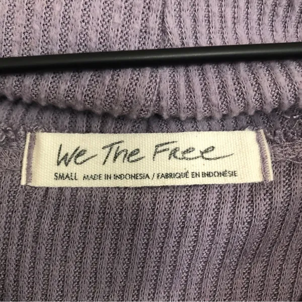 Free People We the Free Rib Purple Long Sleeve Cowl Split Back Sweater Small - Image 3