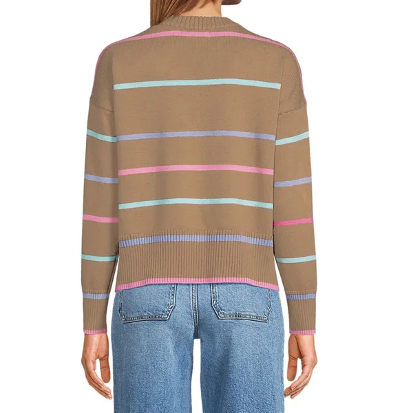 Lands End Women's Drifter Easy Fit Sweater Honey Beige Multi Stripe Large Cotton - Image 2