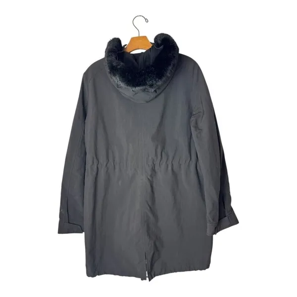Comptoir Des Cotonniers Coat Women Large Black‎ Rabbit Fur Hood Parka Outdoor - Image 2
