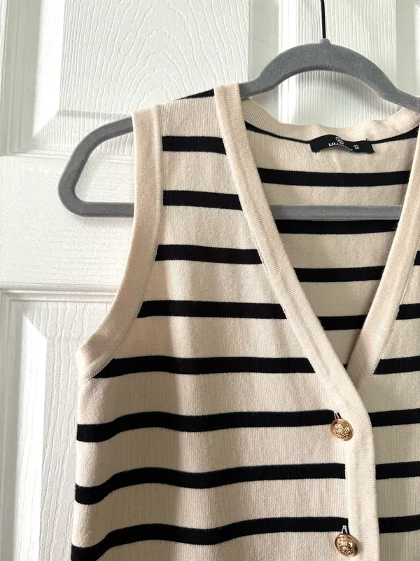 Striped Sweater Button Up Sweater Vest Tan Size XS - Image 10