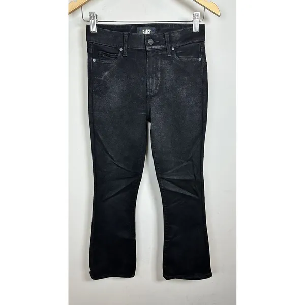 Paige Coated Flare Jeans Women Size 24 Black Cropped High Rise Denim - Image 2