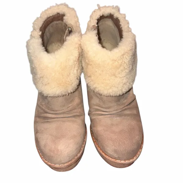 Ugg Georgette Nubuck Leather Sheepskin Shearling Ankle Boots Heels Shoes size 5 - Image 3
