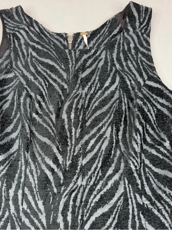 Free People Chenille Zebra Mini Dress Black Gray Drop Waist Pockets 19" Bust - Image 2