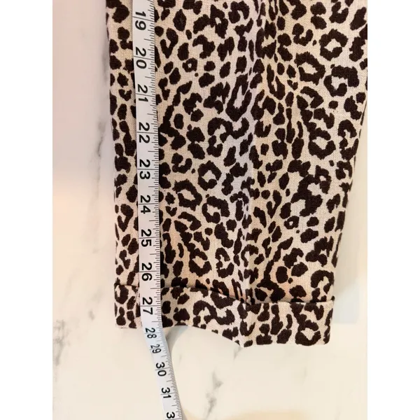 J.Crew Cafe Capri Pants Womens 10 Brown Leopard Print 100% Linen Tapered Cuffed‎ - Image 9