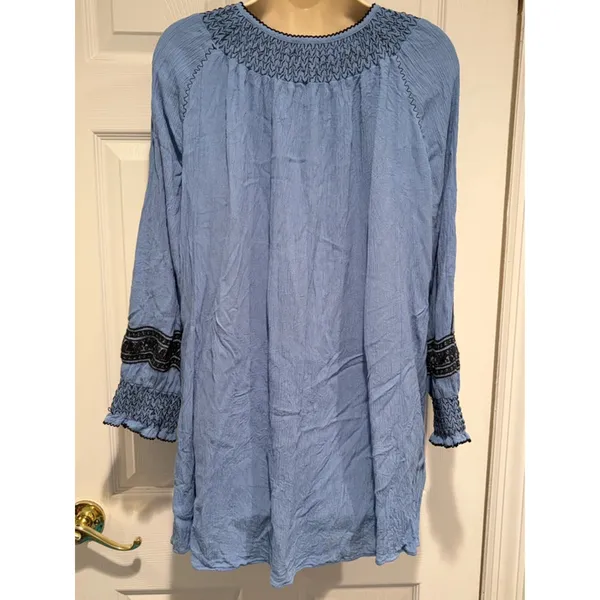 Free People Blue Embroidered Tunic Top‎ S Boho Peasant Tassel Mini Dress Blouse - Image 6