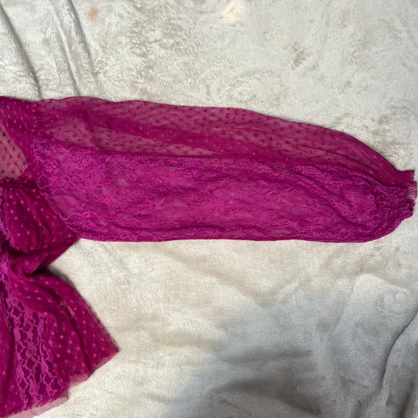 Free People A Little Love Long Sleeve SHEER LACE Top Raspberry Size Large Casual - Image 5
