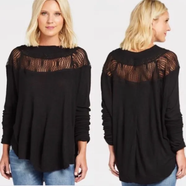 Free People Spring Valley Lace Trim Tunic Top - Black - Small - Image 2