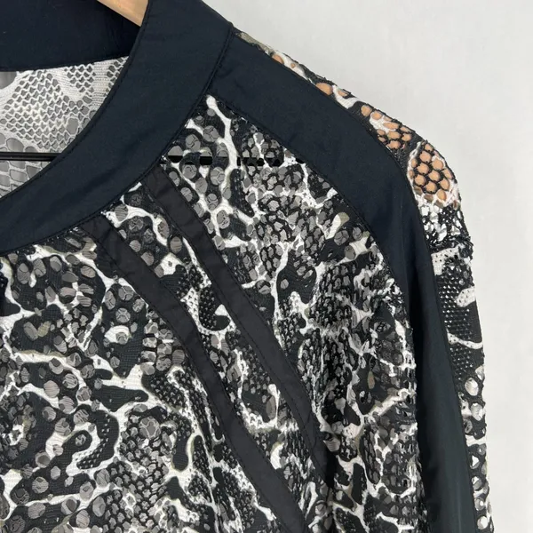 Avenue Sheer Bomber Jacket Womens 26/28 (3X) Black White Leopard Print Full Zip - Image 8