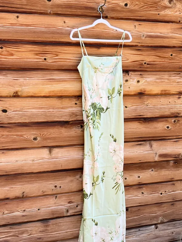 Few Moda o.p.t. Mazzy Green Size M Floral Silk Slip Maxi Dress - Image 6